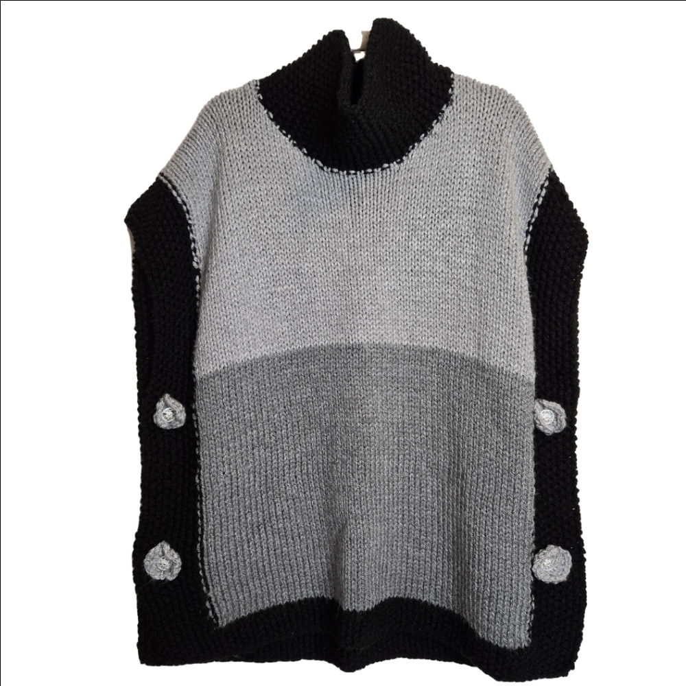Handmade Thick Knit Cowl Neck , Sleeveless Poncho‎